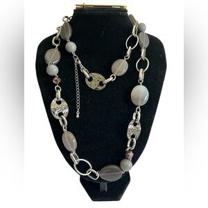Lia Sophia Zurich Grnuine Agate And Glass Beads Multi Silver Tones Necklace